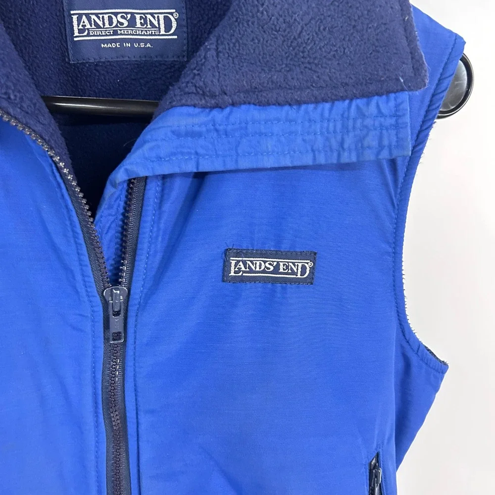Lands End Vintage 90s Fleece Lined Vest Blue Made USA Outdoor Gorpcore Retro